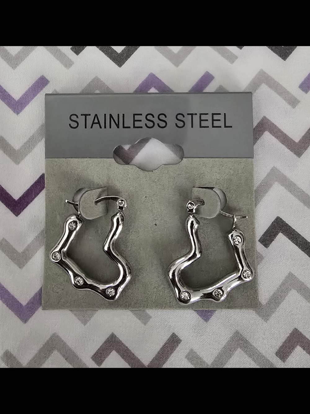 Silver Hoop Earrings with Crystal Details